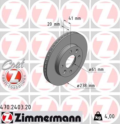 Zimmermann 470.2403.20 - Bremžu diski ps1.lv