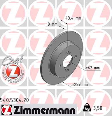 Zimmermann 540.5304.20 - Bremžu diski ps1.lv