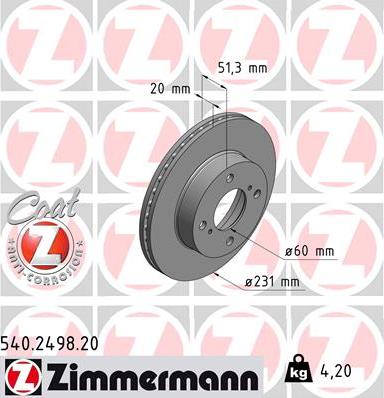 Zimmermann 540.2498.20 - Bremžu diski ps1.lv