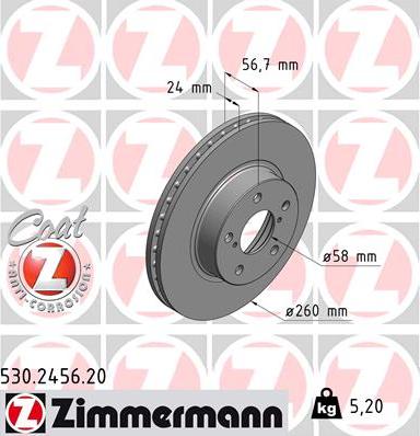 Zimmermann 530.2456.20 - Bremžu diski ps1.lv