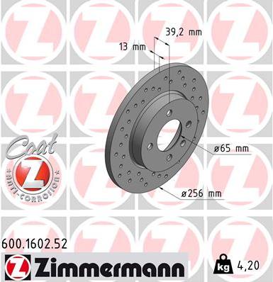 Zimmermann 600.1602.52 - Bremžu diski ps1.lv