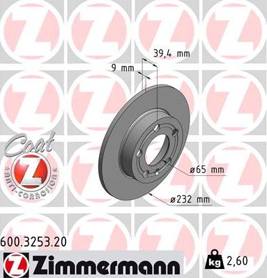 Zimmermann 600.3253.20 - Bremžu diski ps1.lv