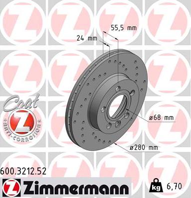 Zimmermann 600.3212.52 - Bremžu diski ps1.lv