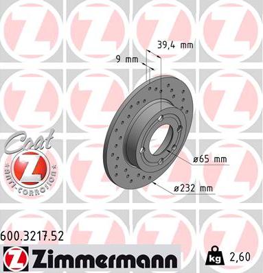 Zimmermann 600.3217.52 - Bremžu diski ps1.lv