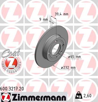 Zimmermann 600.3217.20 - Bremžu diski ps1.lv