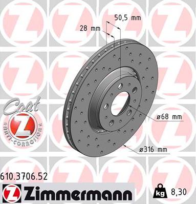 Zimmermann 610.3706.52 - Bremžu diski ps1.lv