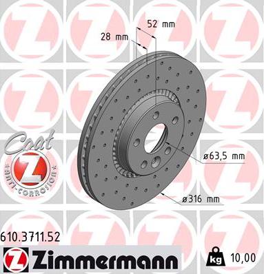 Zimmermann 610.3711.52 - Bremžu diski ps1.lv