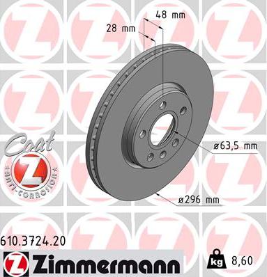 Zimmermann 610.3724.20 - Bremžu diski ps1.lv