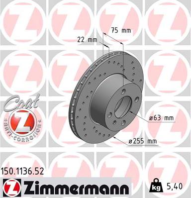 Zimmermann 150.1136.52 - Bremžu diski ps1.lv