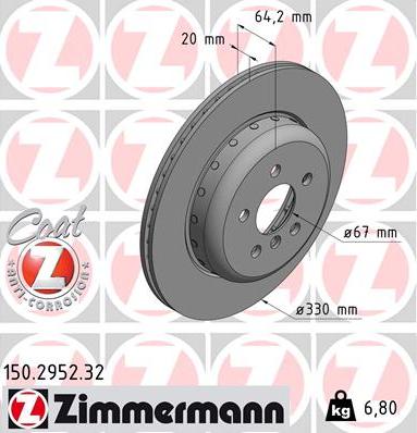 Zimmermann 150.2952.32 - Bremžu diski ps1.lv