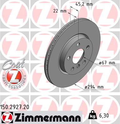 Zimmermann 150.2927.20 - Bremžu diski ps1.lv