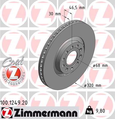 Zimmermann 100.1249.20 - Bremžu diski ps1.lv