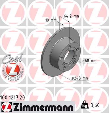 Zimmermann 100.1217.20 - Bremžu diski ps1.lv