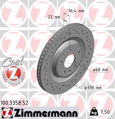 Zimmermann 100.3358.52 - Bremžu diski ps1.lv