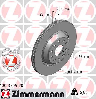 Zimmermann 100.3309.20 - Bremžu diski ps1.lv