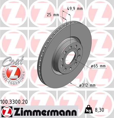 Zimmermann 100.3300.20 - Bremžu diski ps1.lv