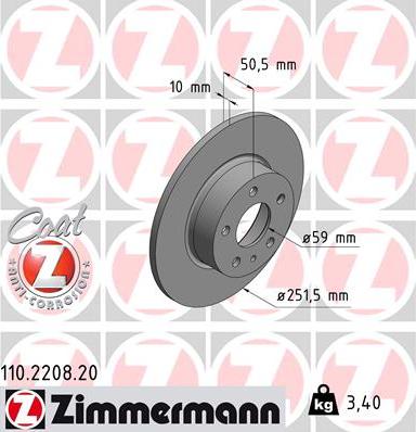 Zimmermann 110.2208.20 - Bremžu diski ps1.lv