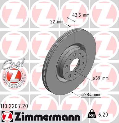 Zimmermann 110.2207.20 - Bremžu diski ps1.lv