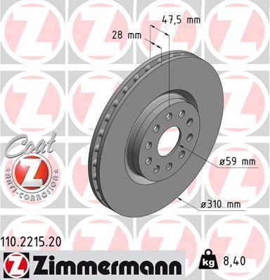 Zimmermann 110.2215.20 - Bremžu diski ps1.lv