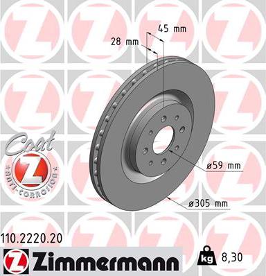 Zimmermann 110.2220.20 - Bremžu diski ps1.lv