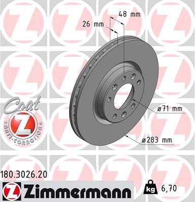 Zimmermann 180.3026.20 - Bremžu diski ps1.lv