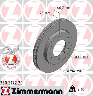 Zimmermann 380.2172.20 - Bremžu diski ps1.lv