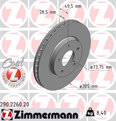 Zimmermann 290.2260.20 - Bremžu diski ps1.lv