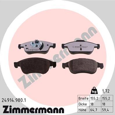 Zimmermann 24914.980.1 - Bremžu uzliku kompl., Disku bremzes ps1.lv