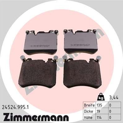 Zimmermann 24524.995.1 - Bremžu uzliku kompl., Disku bremzes ps1.lv