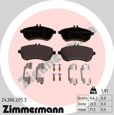 Zimmermann 24306.205.3 - Bremžu uzliku kompl., Disku bremzes ps1.lv