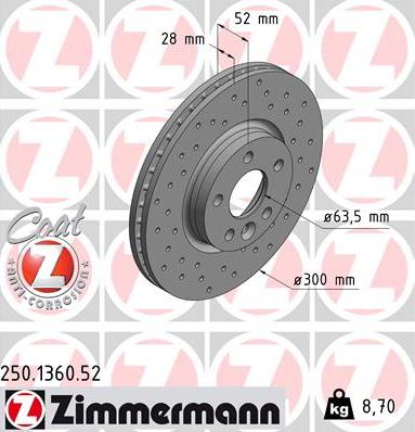 Zimmermann 250.1360.52 - Bremžu diski ps1.lv