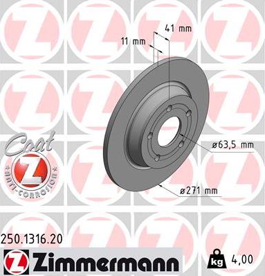 Zimmermann 250.1316.20 - Bremžu diski ps1.lv