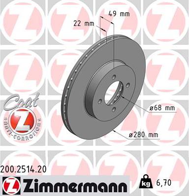 Zimmermann 200.2514.20 - Bremžu diski ps1.lv