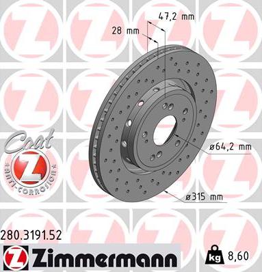 Zimmermann 280.3191.52 - Bremžu diski ps1.lv