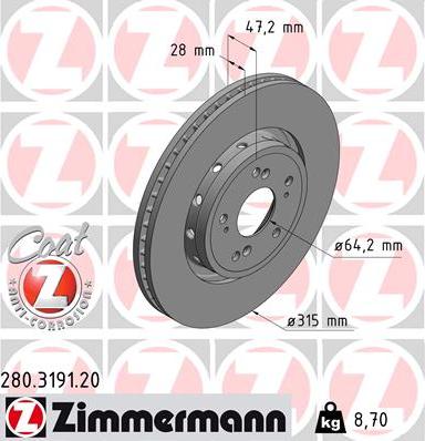 Zimmermann 280.3191.20 - Bremžu diski ps1.lv