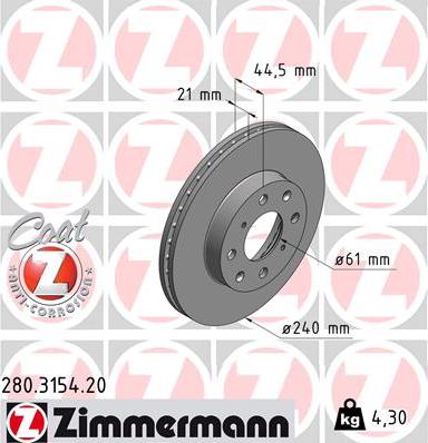 Zimmermann 280.3154.20 - Bremžu diski ps1.lv