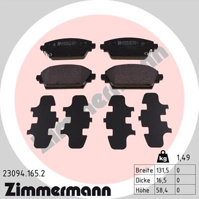 Zimmermann 23094.165.2 - Bremžu uzliku kompl., Disku bremzes ps1.lv