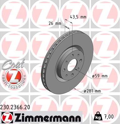 Zimmermann 230.2366.20 - Bremžu diski ps1.lv