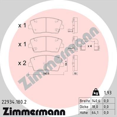 Zimmermann 22934.180.2 - Bremžu uzliku kompl., Disku bremzes ps1.lv