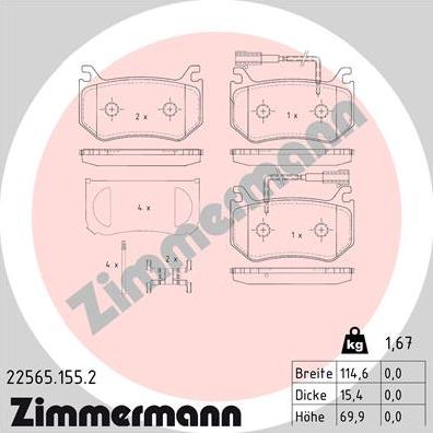 Zimmermann 22565.155.2 - Bremžu uzliku kompl., Disku bremzes ps1.lv