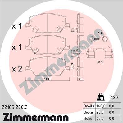 Zimmermann 22165.200.2 - Bremžu uzliku kompl., Disku bremzes ps1.lv