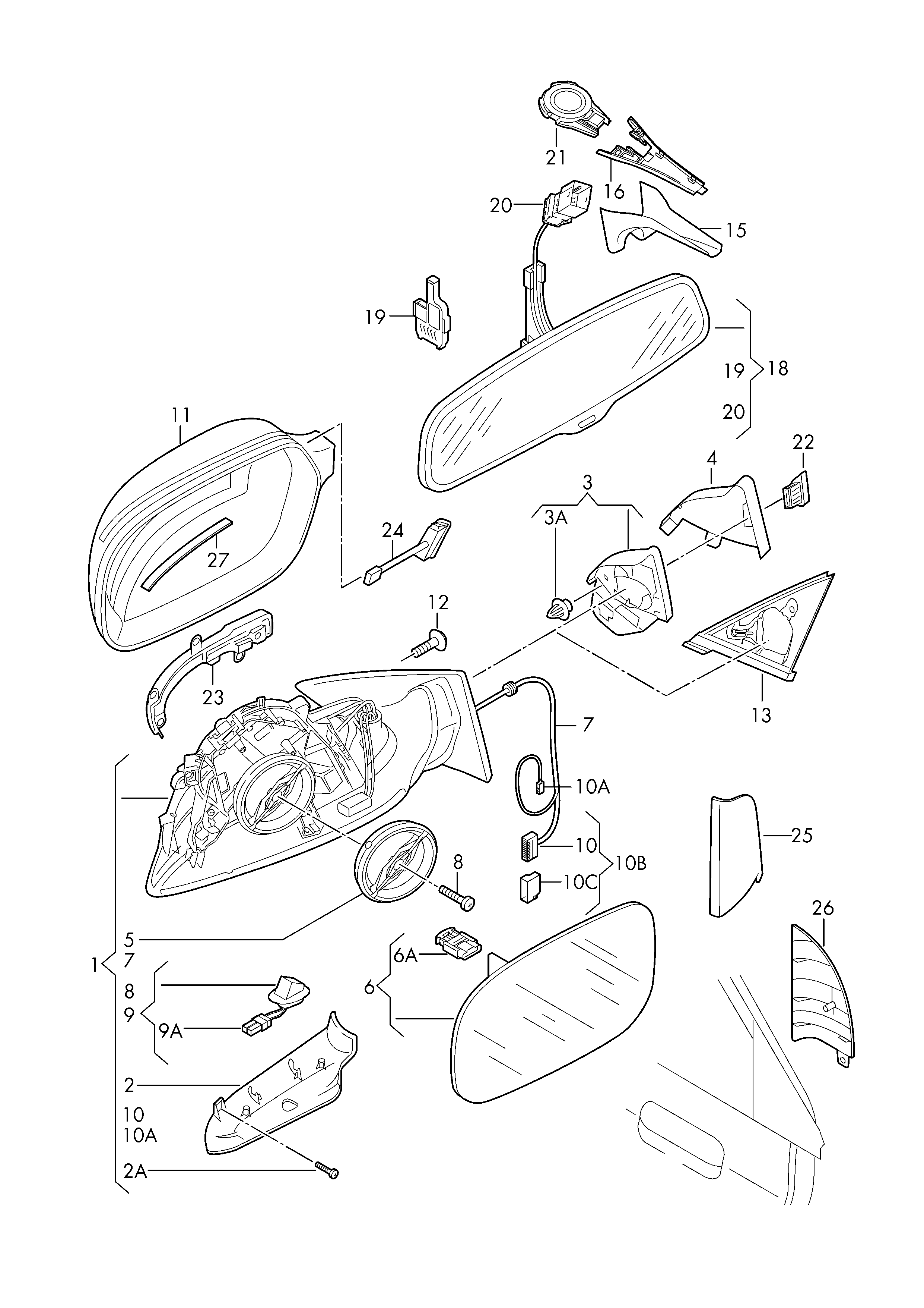 VAG 8F0857527 - Korpuss, Ārējais atpakaļskata spogulis ps1.lv