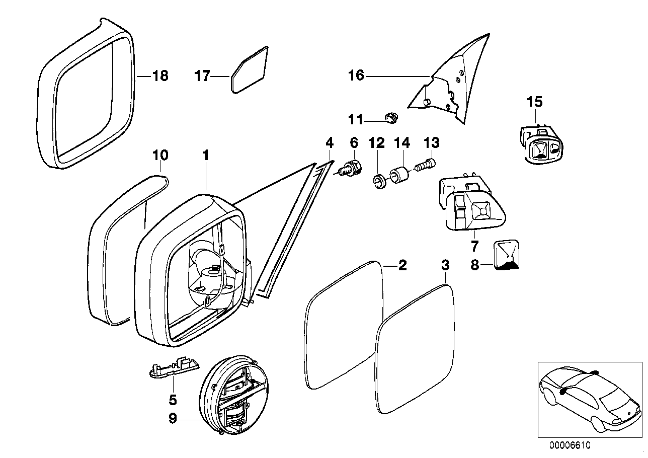 BMW 5116-8119-162 - Spoguļstikls, Ārējais atpakaļskata spogulis ps1.lv