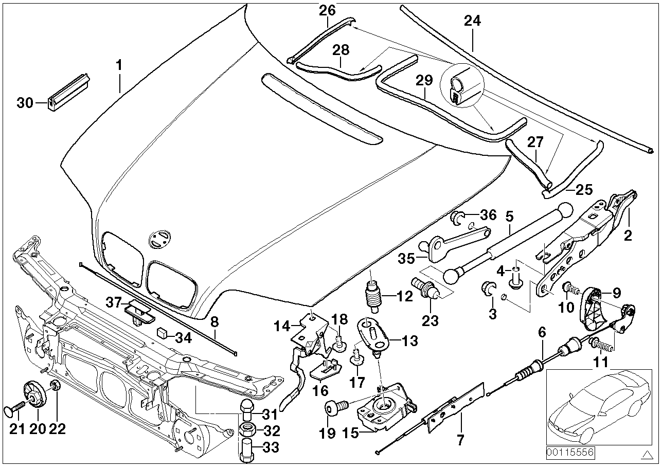 BMW 51237893236 - Gāzes atspere, Motora pārsegs ps1.lv