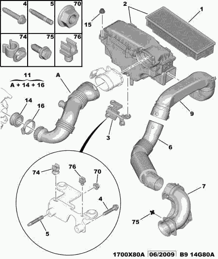 CITROËN 1434 E1 - Gaisa tvērēja caurule, Gaisa filtrs ps1.lv