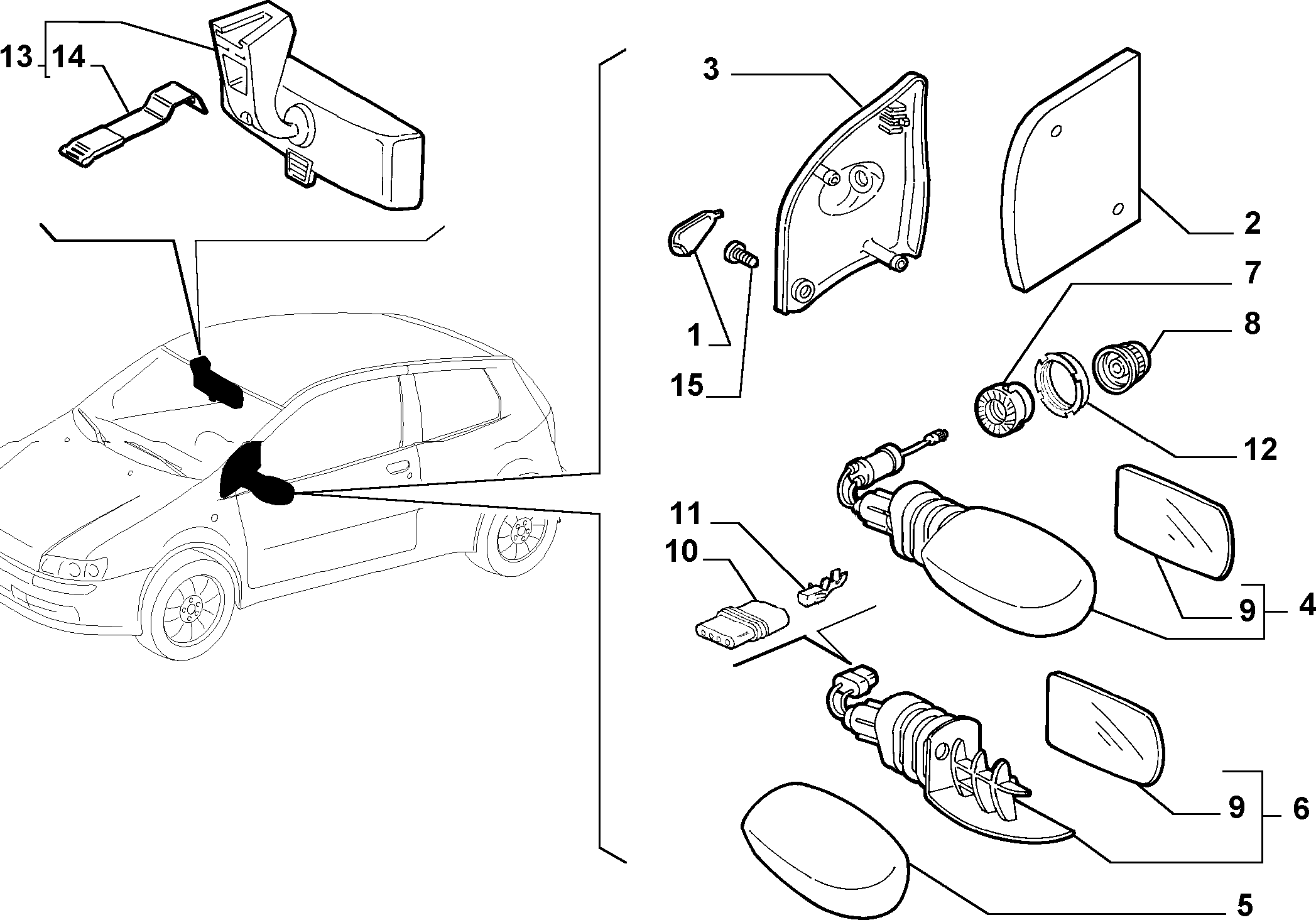 FIAT 735277304 - Korpuss, Ārējais atpakaļskata spogulis ps1.lv