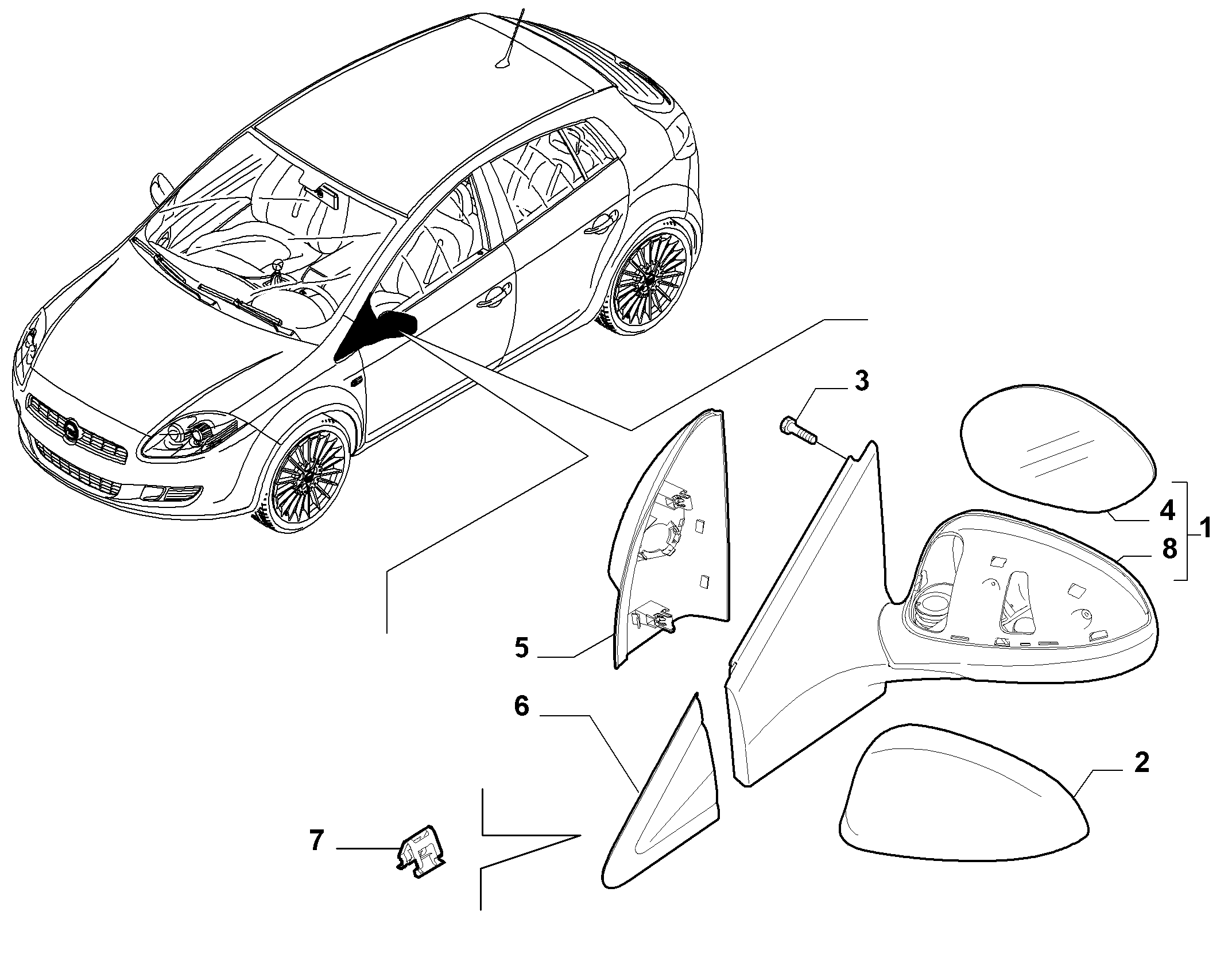 FIAT 735441460 - Korpuss, Ārējais atpakaļskata spogulis ps1.lv