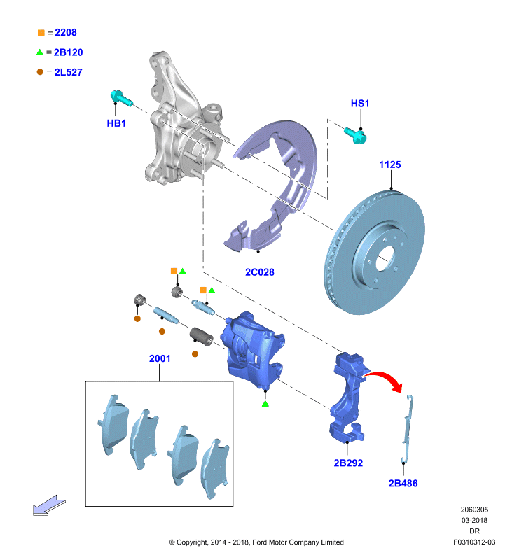 FORD USA 1884555 - Bremžu uzliku kompl., Disku bremzes ps1.lv