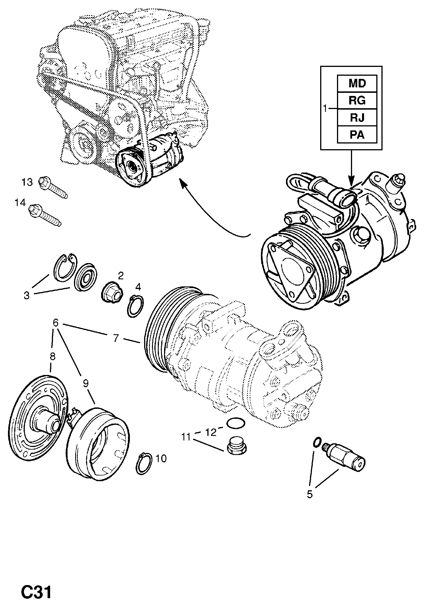 Opel 18 54 107 - Kompresors, Gaisa kond. sistēma ps1.lv