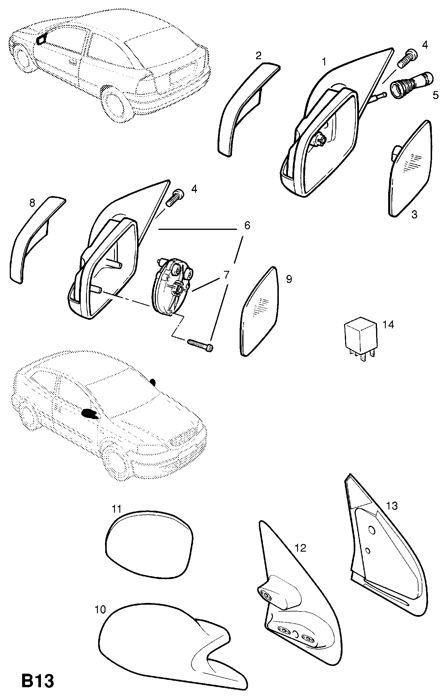 Opel 6428740 - Spoguļstikls, Ārējais atpakaļskata spogulis ps1.lv